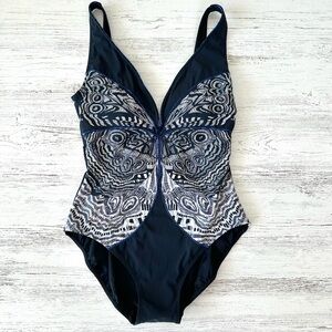 GOTTEX Butterfly Tummy Control One Piece Sweetheart Swimsuit 10